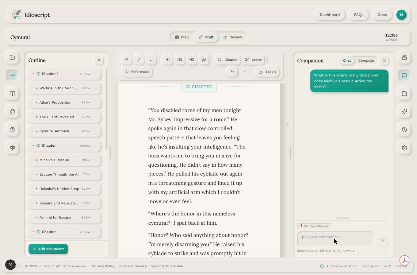 Companion panel beside the manuscript answering a scene-specific question
